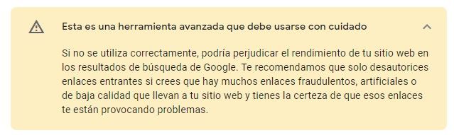 Advertencia sobre el uso de la herramienta Disavow de Google