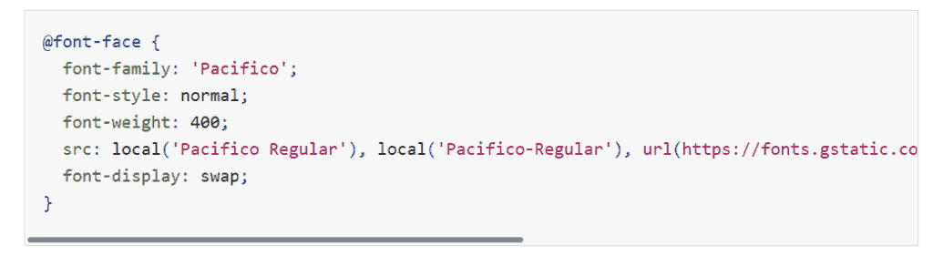 Ejemplo de font-display swap dentro de una regla @font-face en CSS