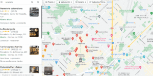 Ejemplo de resultados locales en Google Maps con negocios cercanos