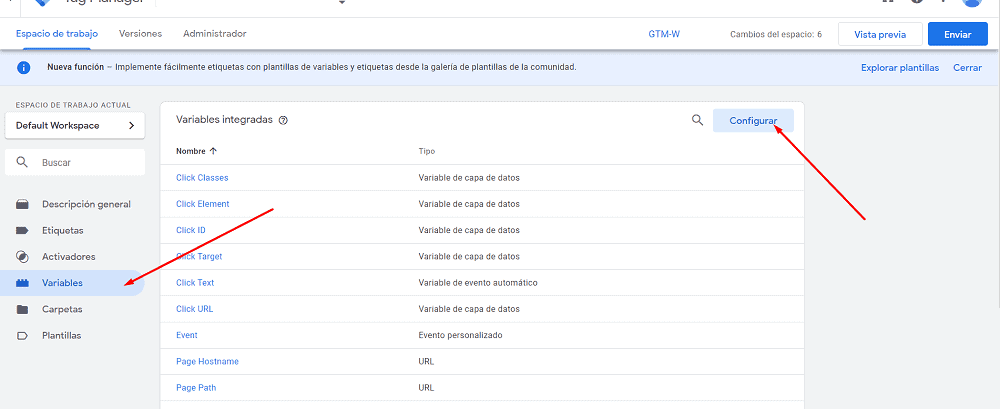 configurar variables en gtm