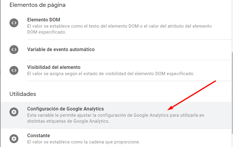 opciones para creación de variable